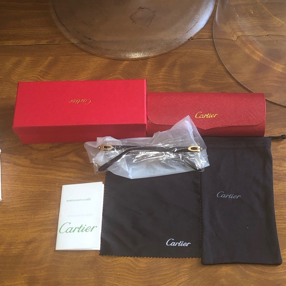BRAND NEW IN THE BOX CARTIER GLASSES DARK TINT BUFFS BLACK & GOLD - Picture 4 of 10
